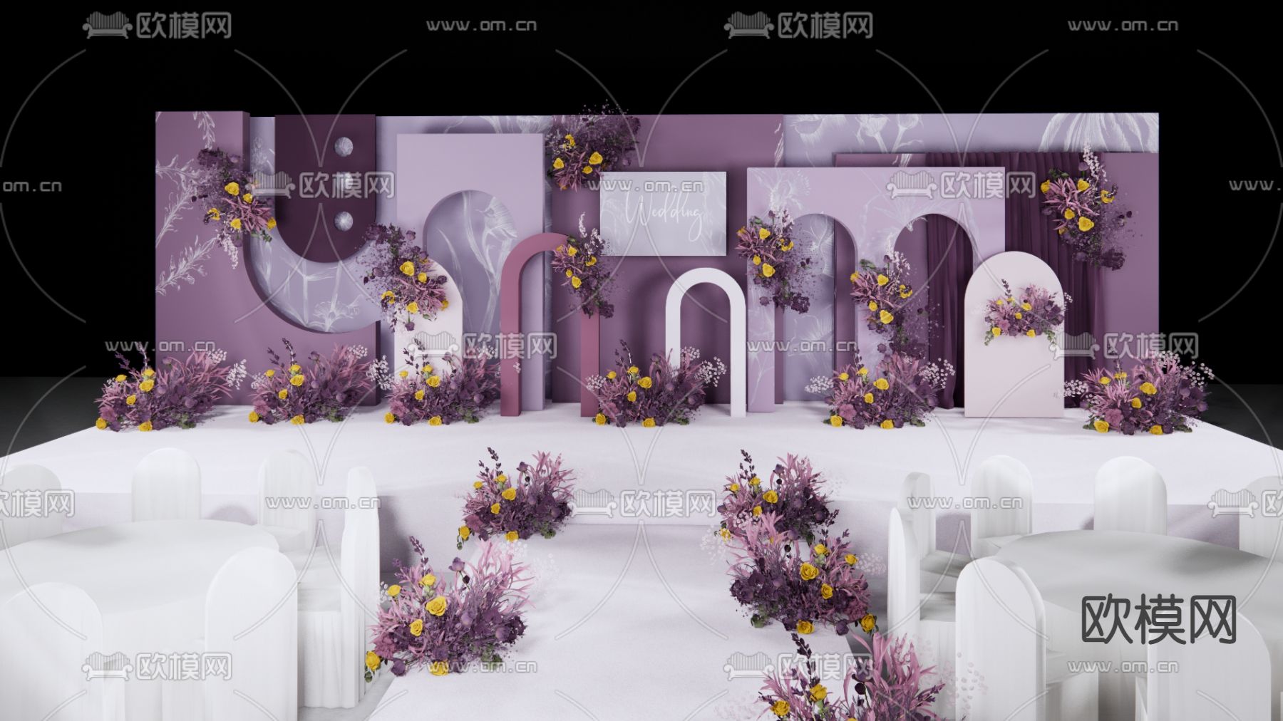 现代小众婚礼宴会厅su模型下载（渲染图1）