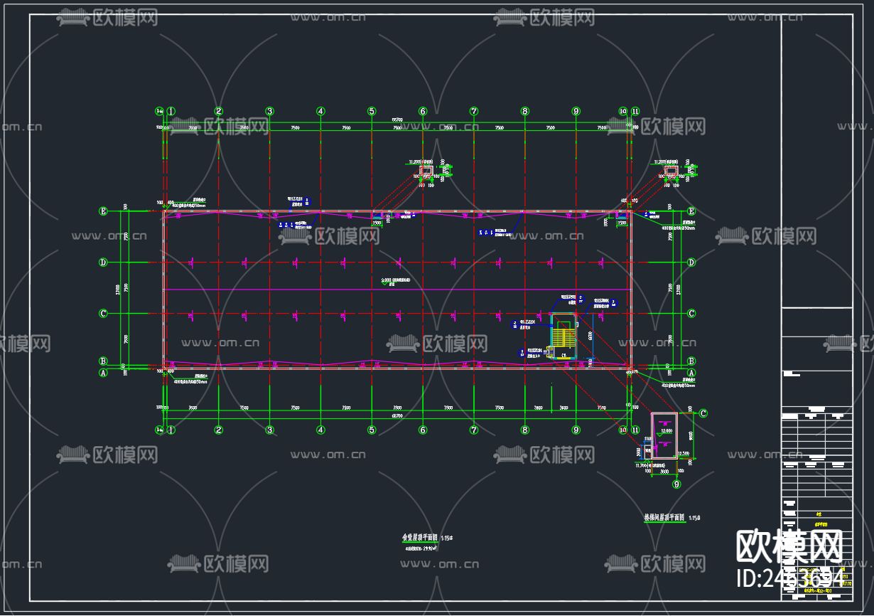 某工厂二层食堂建筑CAD施工图下载（渲染图4）