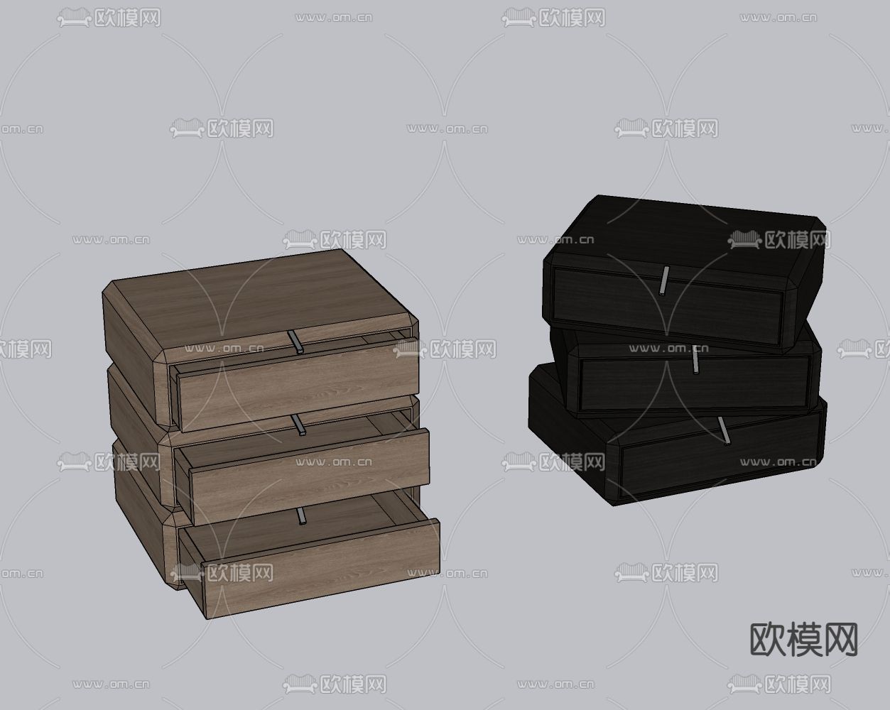 侘寂风旋转叠拼床头柜su模型下载（渲染图2）