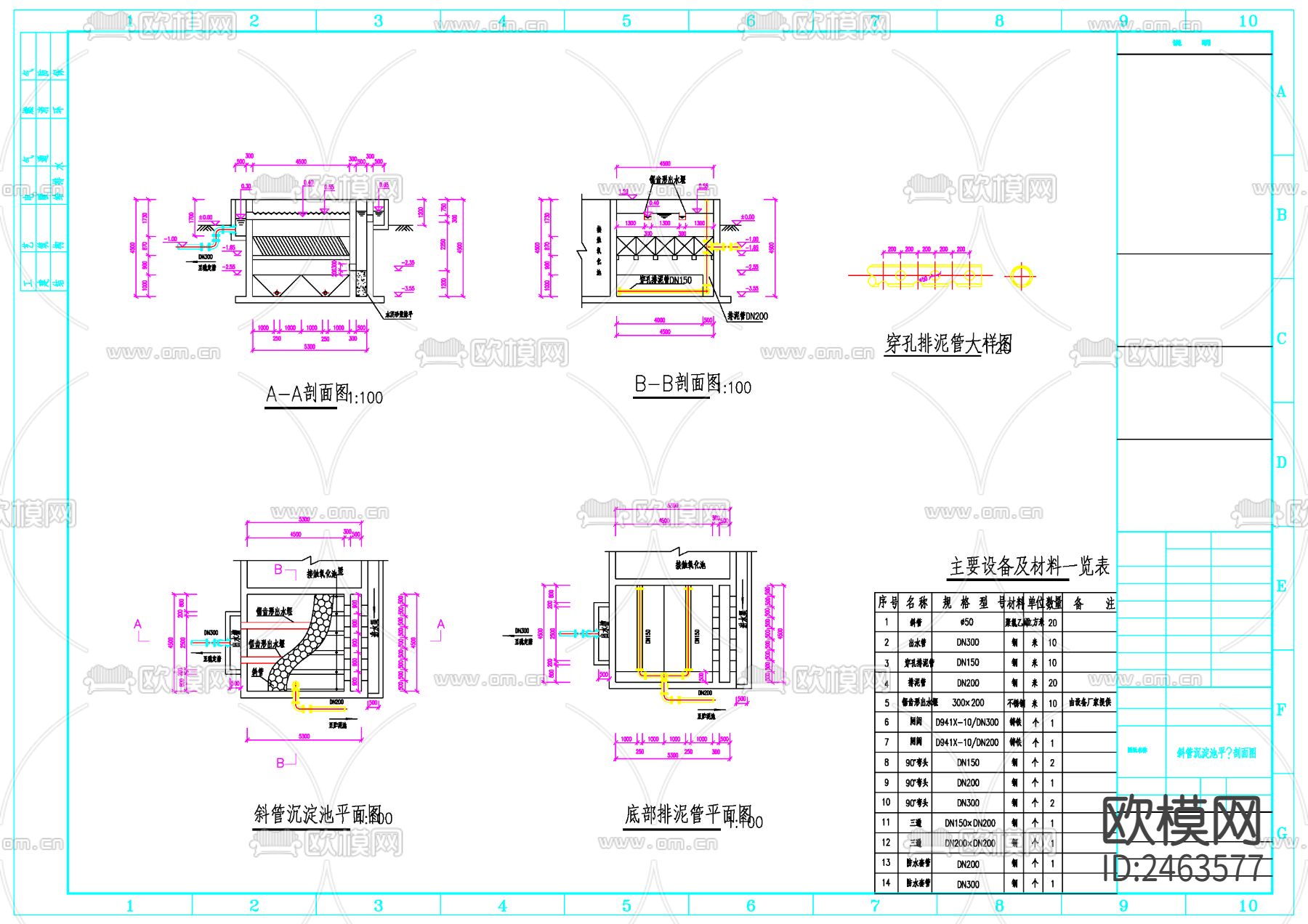 接触氧化池及斜管沉淀池节点大样下载（渲染图3）