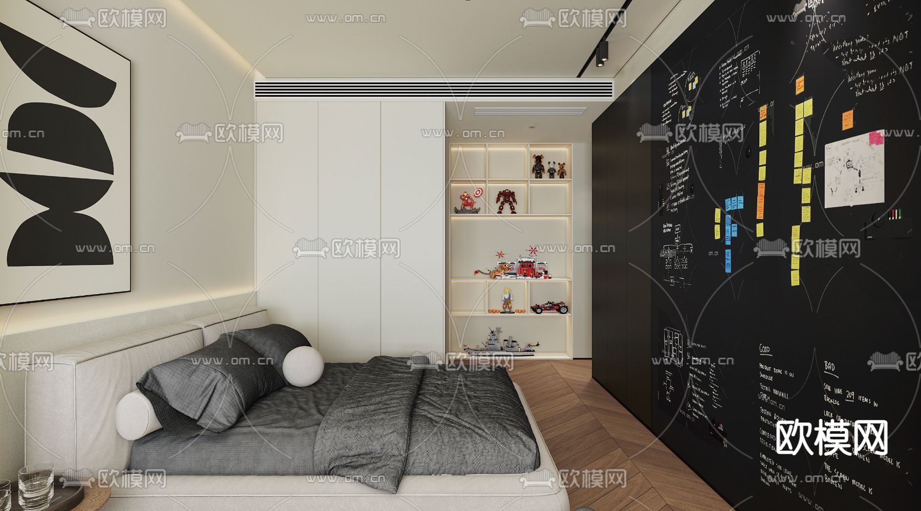 高级灰卧室 主人房3d模型下载（渲染图3）
