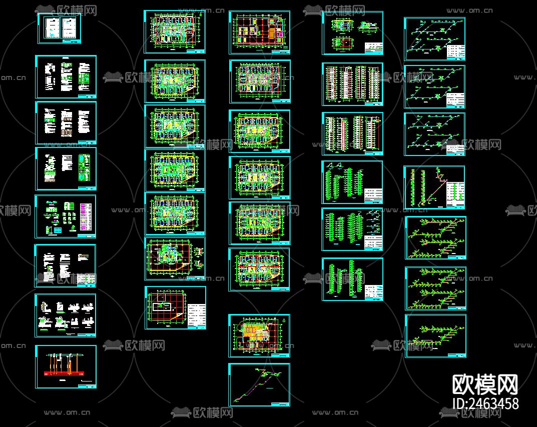 二十四层高层写字楼暖通CAD施工图下载（渲染图1）
