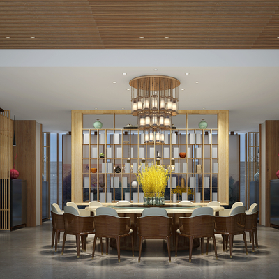  现代餐厅大包房 包房su模型 