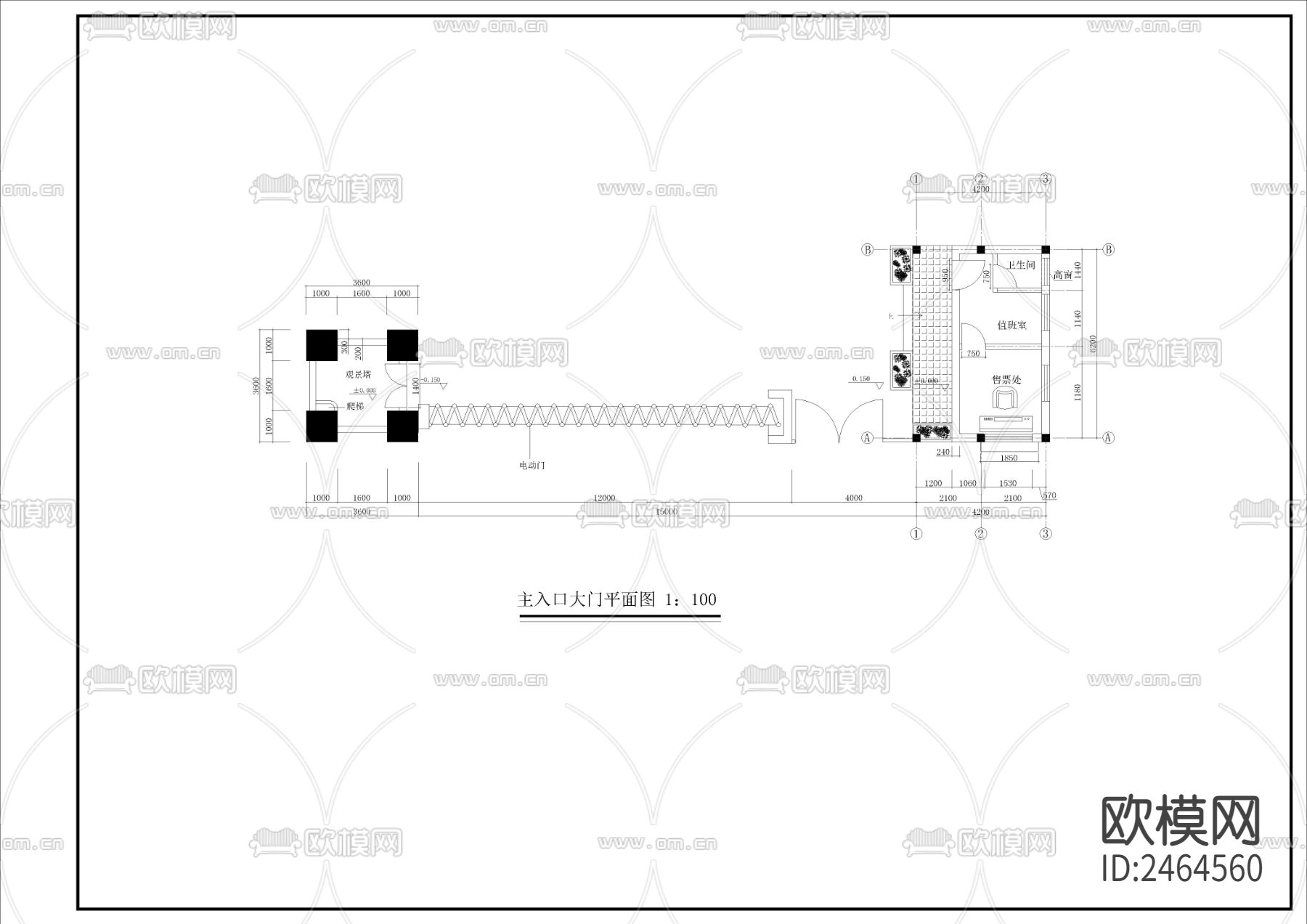 公园大门入口CAD施工图下载（渲染图3）