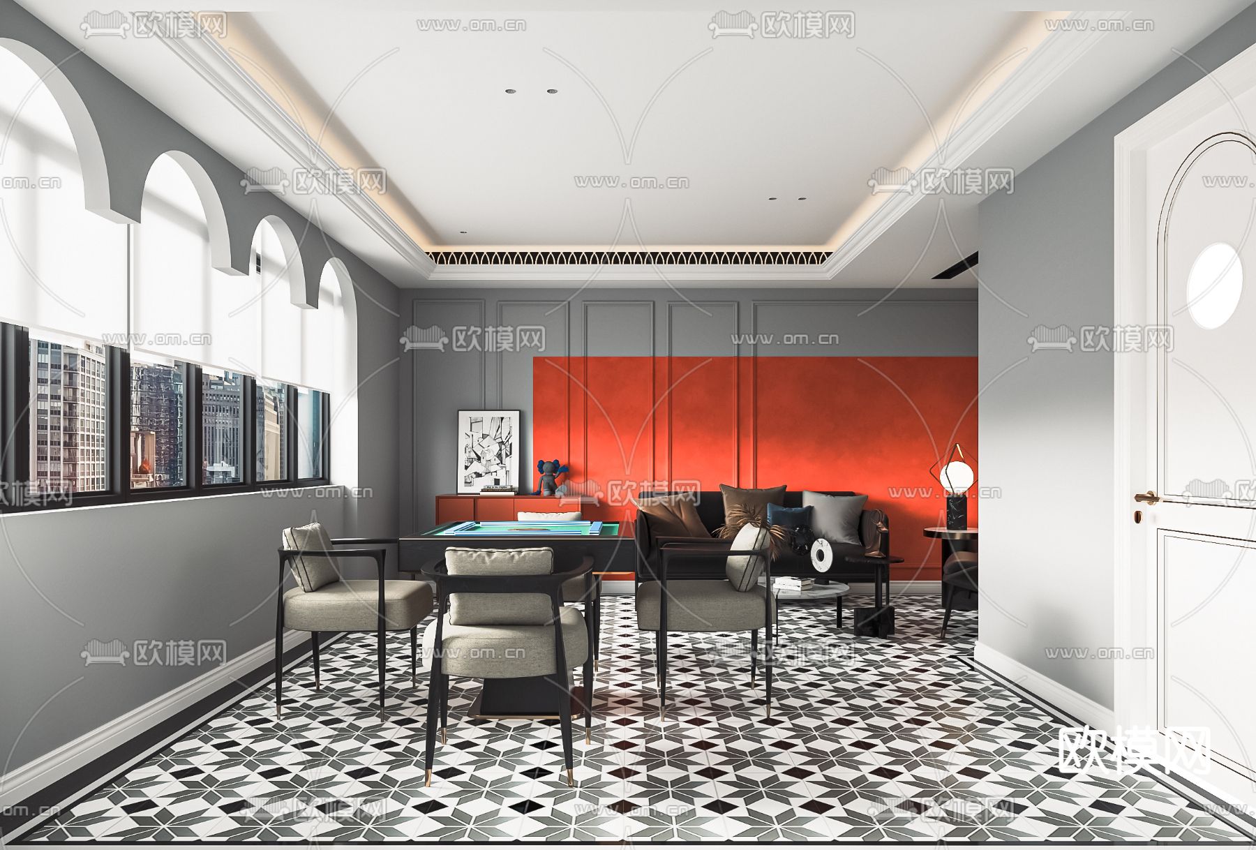 简欧棋牌室 麻将室3d模型下载