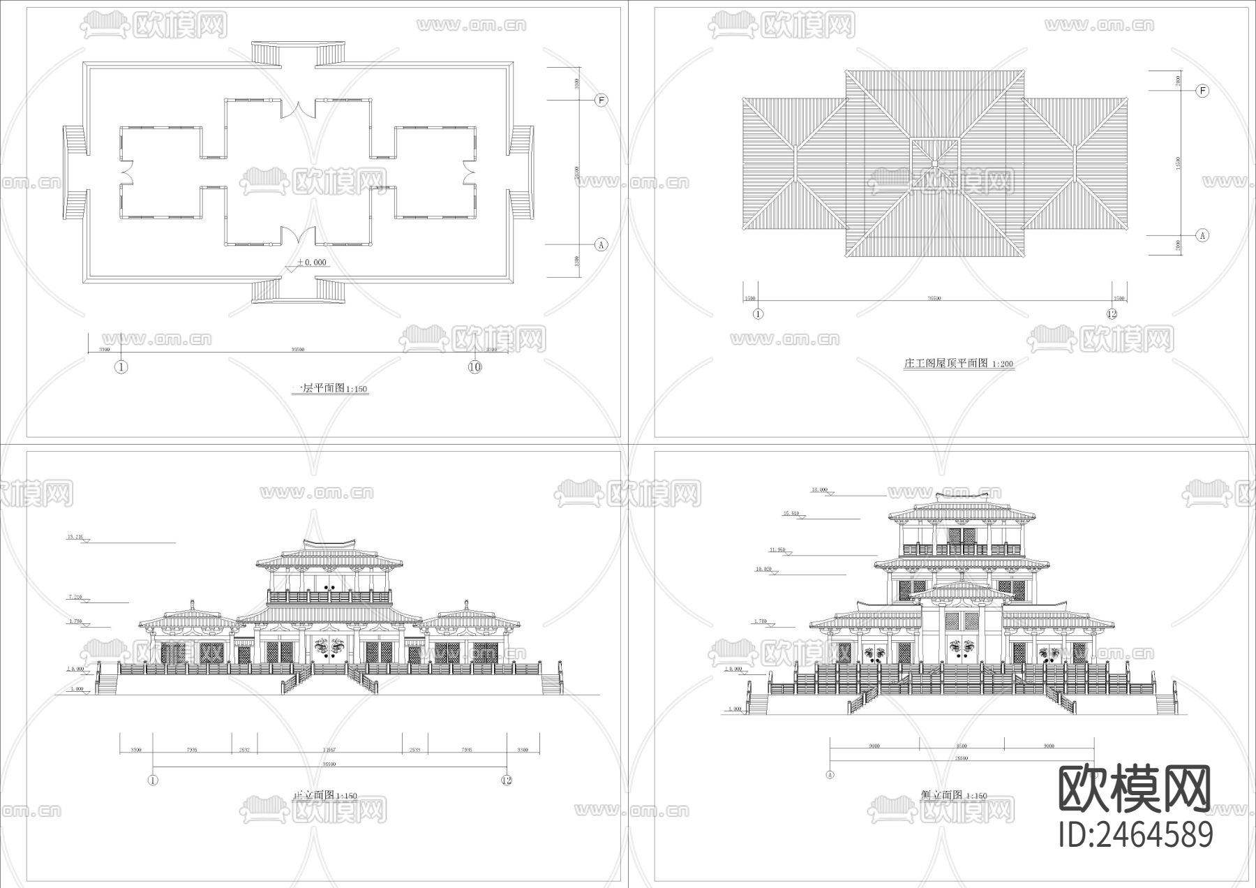 汉代庄王阁建筑CAD施工图下载（渲染图1）