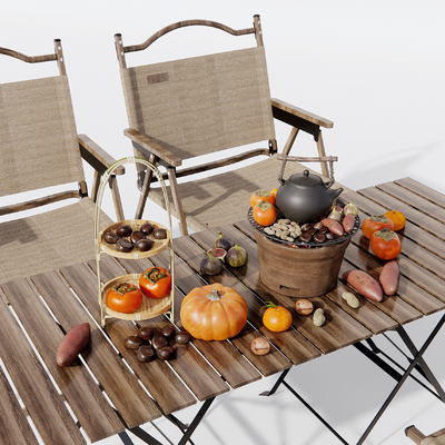  现代露营茶具 围炉煮茶su模型 