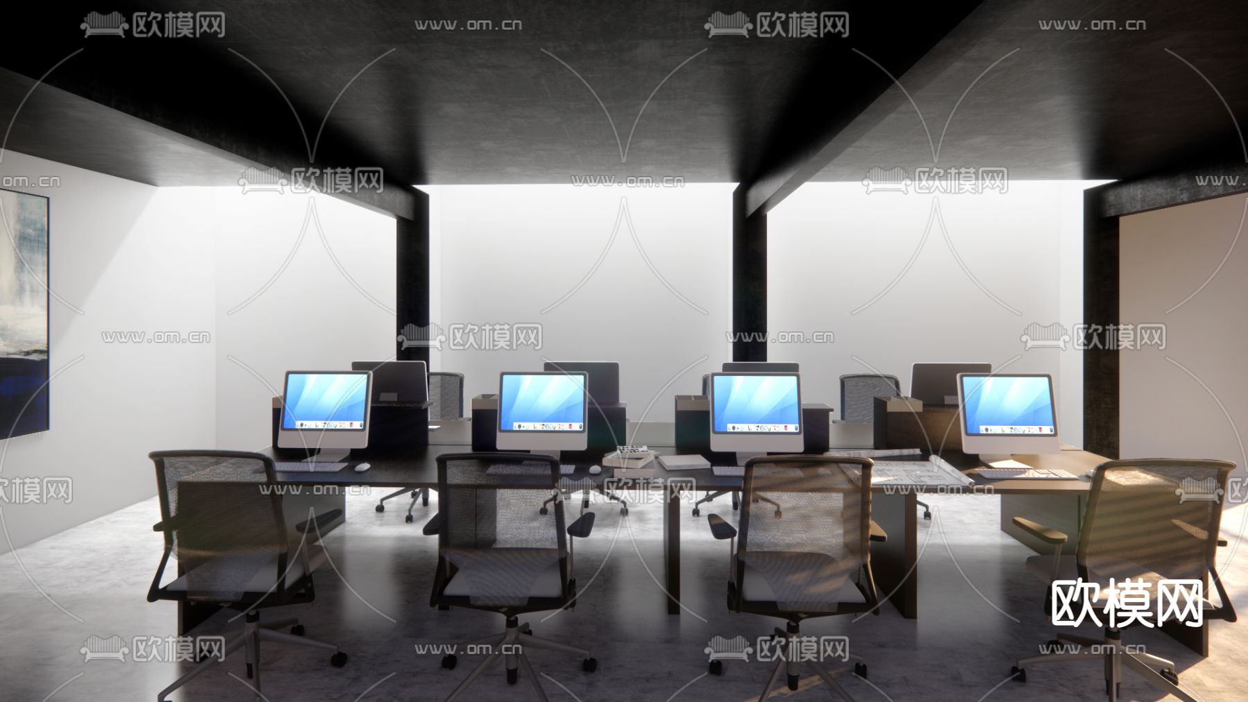 工业风敞开式办公区su模型下载_ID12288178_sketchup模型下载-欧模网