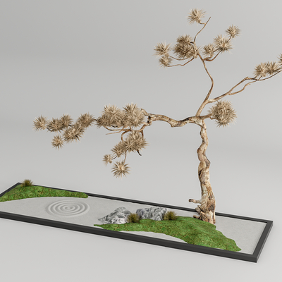  枯山水景观 苔石小品su模型 