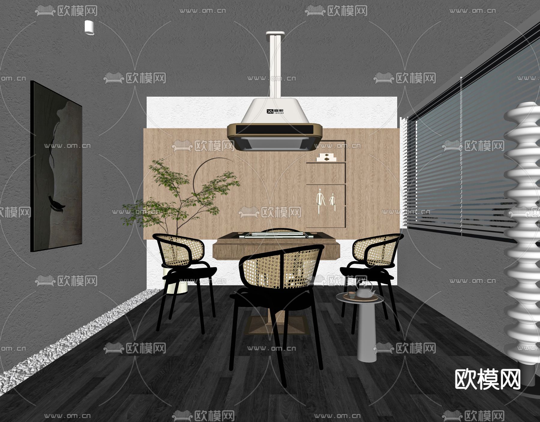 侘寂风棋牌室 麻将室su模型下载（渲染图2）