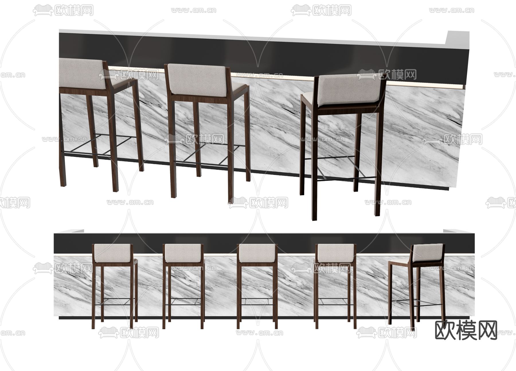 现代吧台 吧椅3d模型下载