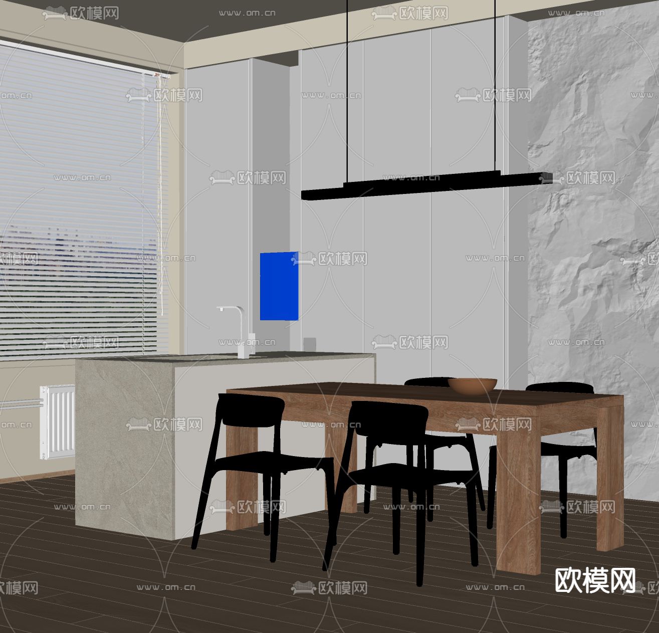 现代中岛餐桌椅su模型