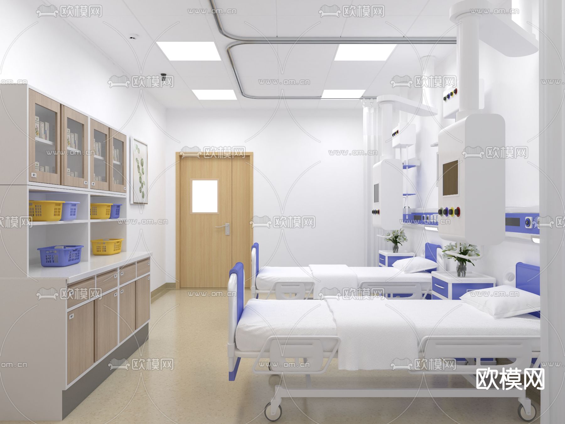 医院监护室 病房免费3d模型下载（渲染图2）