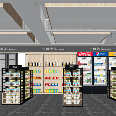  现代加油站便利超市su模型 