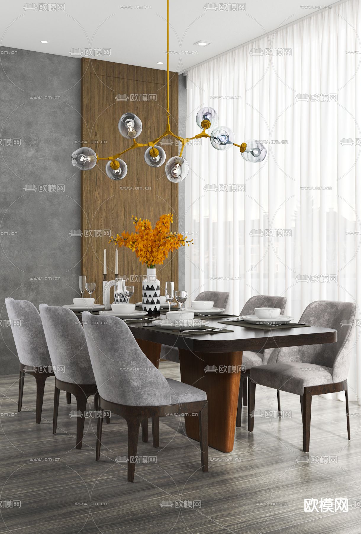 木田设计 现代实木餐桌椅su模型下载