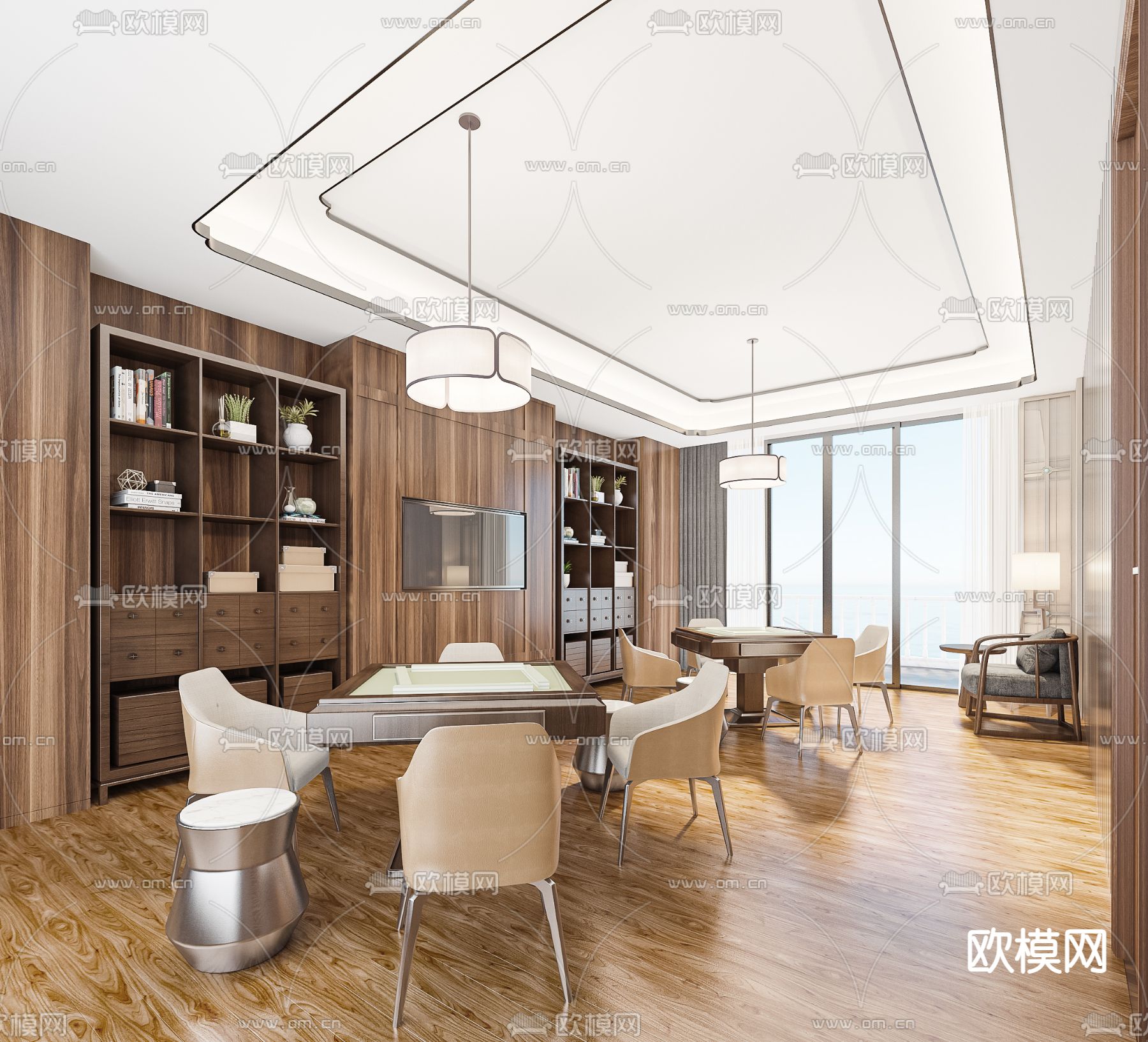 新中式棋牌室 麻将室su模型