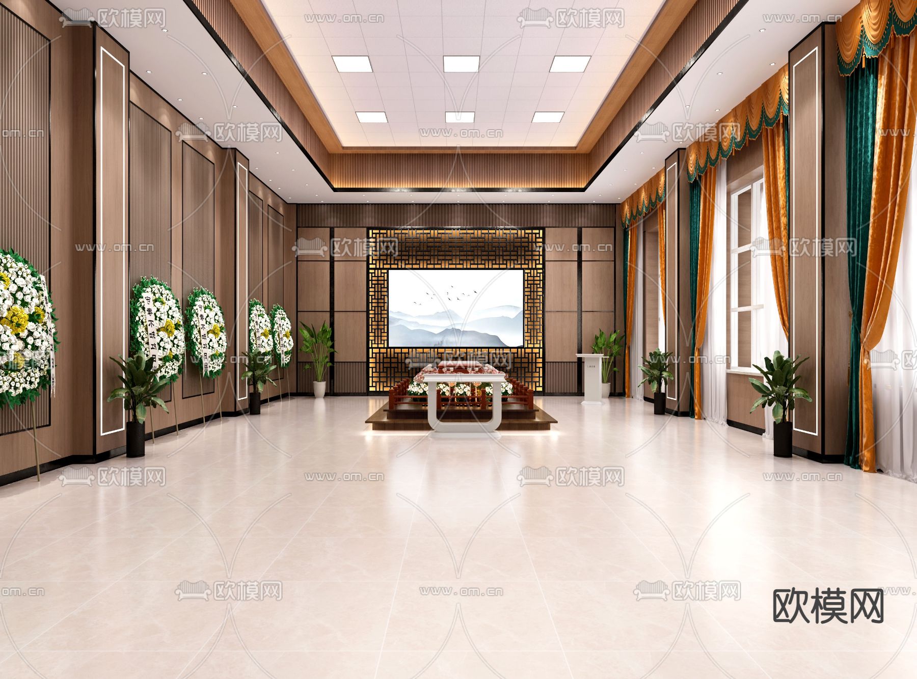 告别大厅 殡仪馆免费3d模型下载（渲染图1）