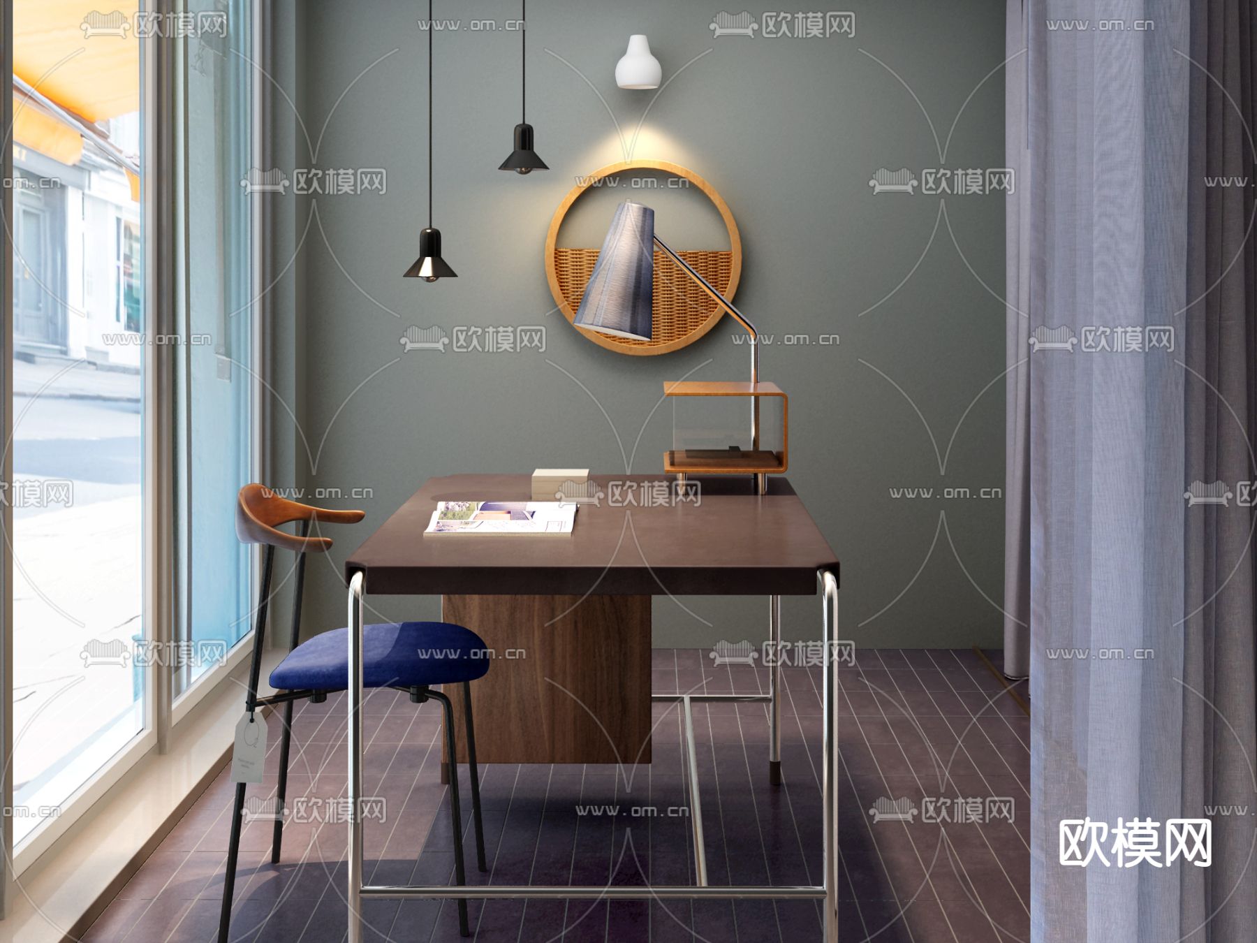 丹麦Carl Hansen & Son品牌 现代书桌椅组合su模型下载