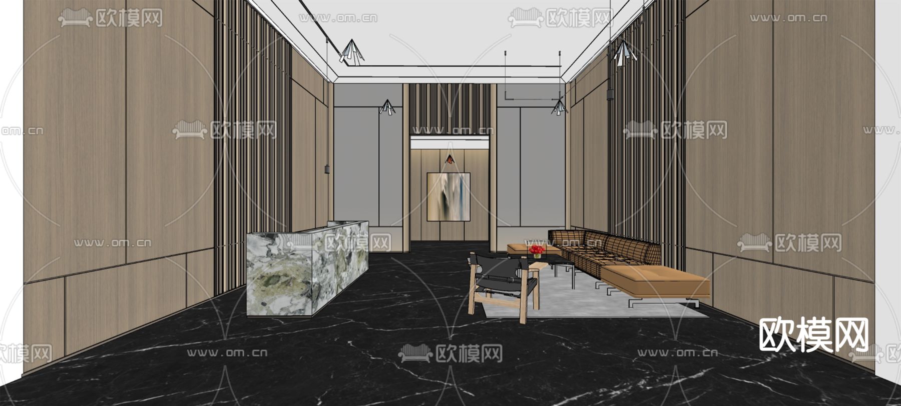 现代公寓大堂su模型下载（渲染图2）