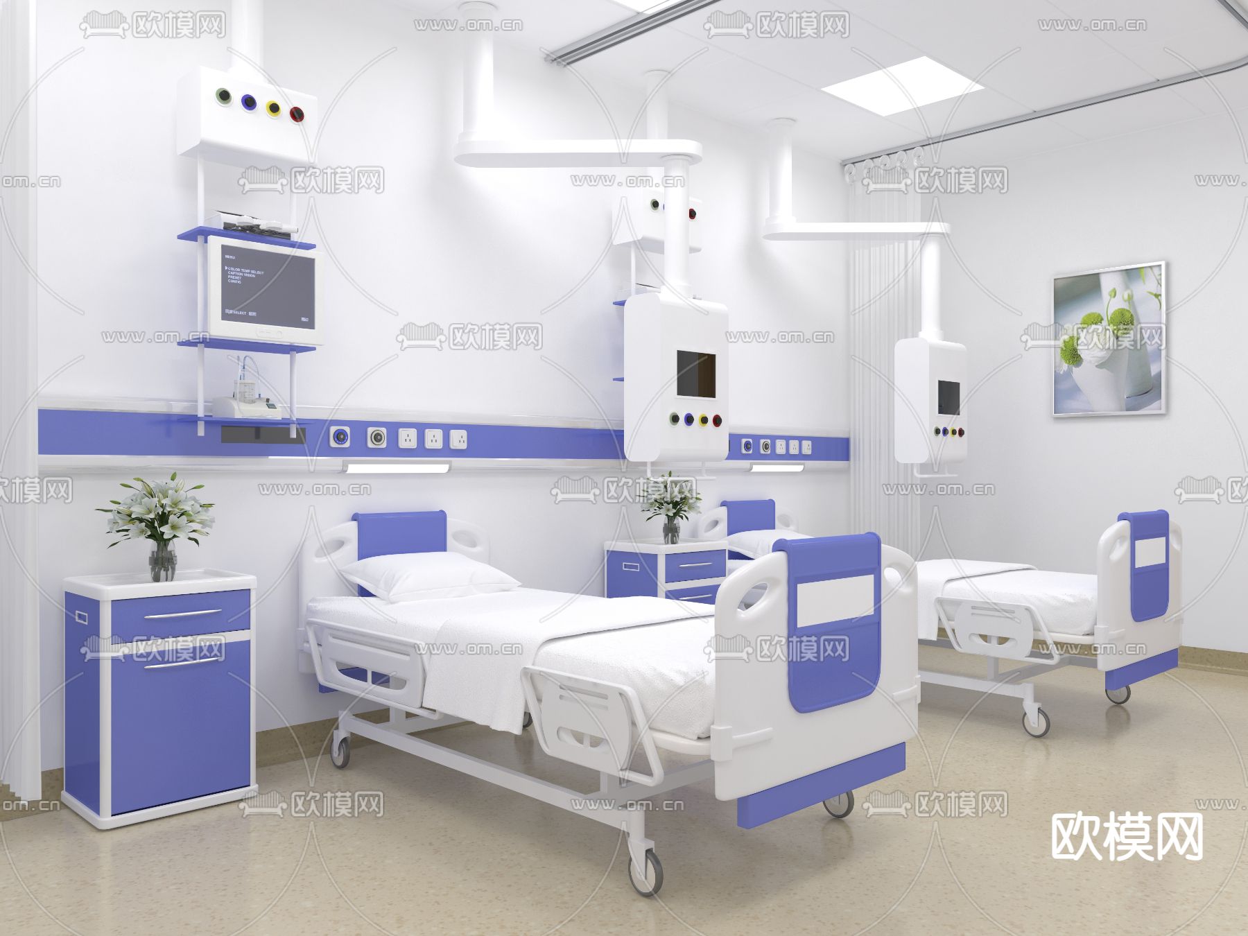 医院监护室 病房免费3d模型下载（渲染图1）