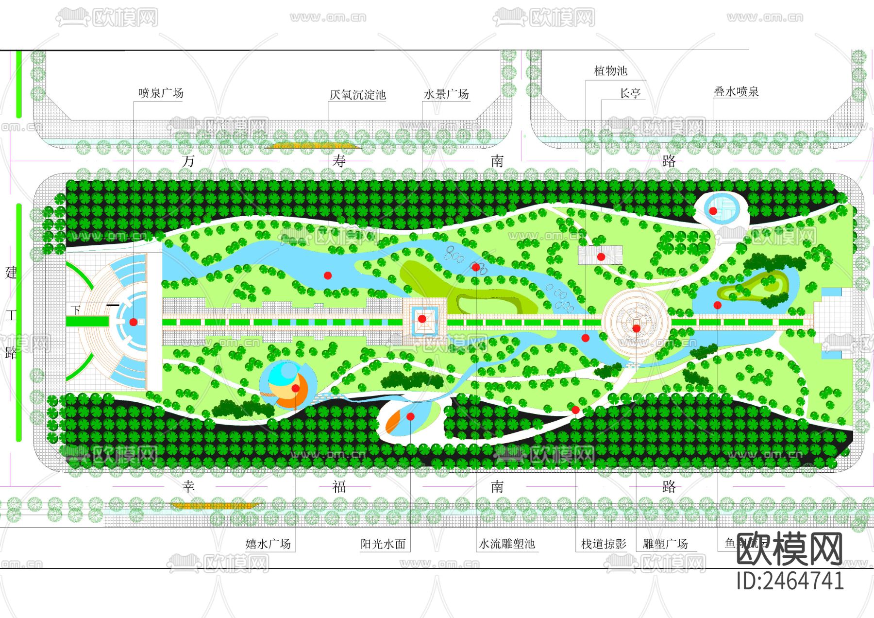 幸福林带公园平面CAD施工图下载（渲染图3）