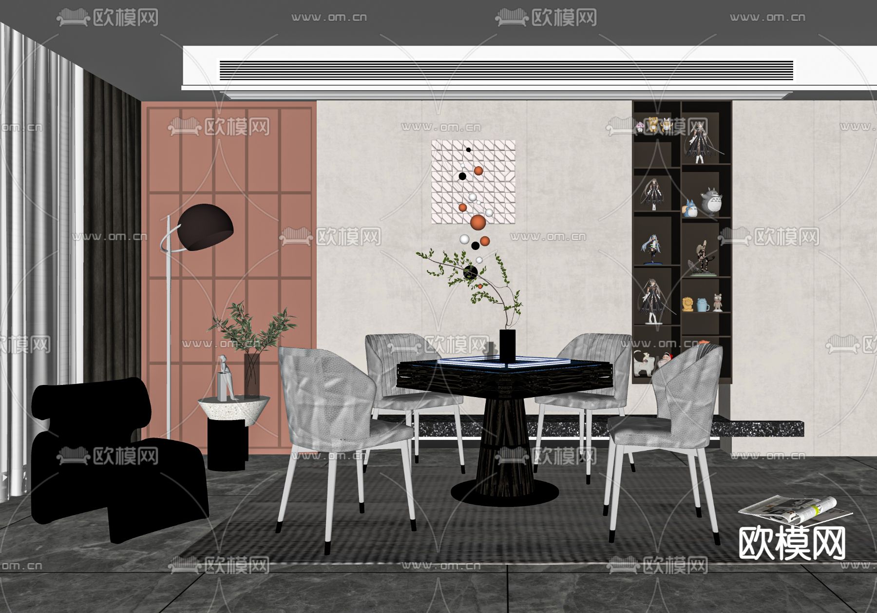 轻奢棋牌室 麻将室su模型下载（渲染图2）