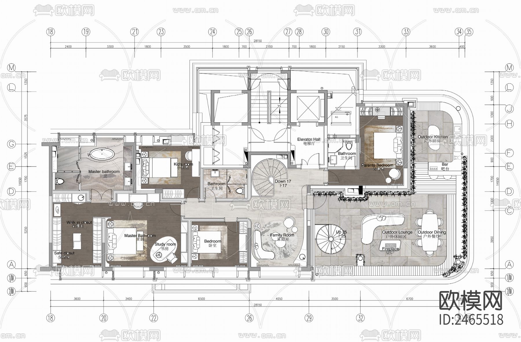 别墅cad施工图下载（渲染图1）