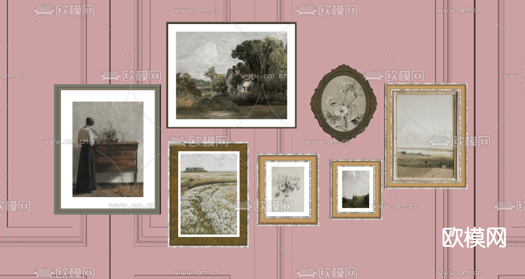 欧式古典装饰画 挂画su模型下载（渲染图2）