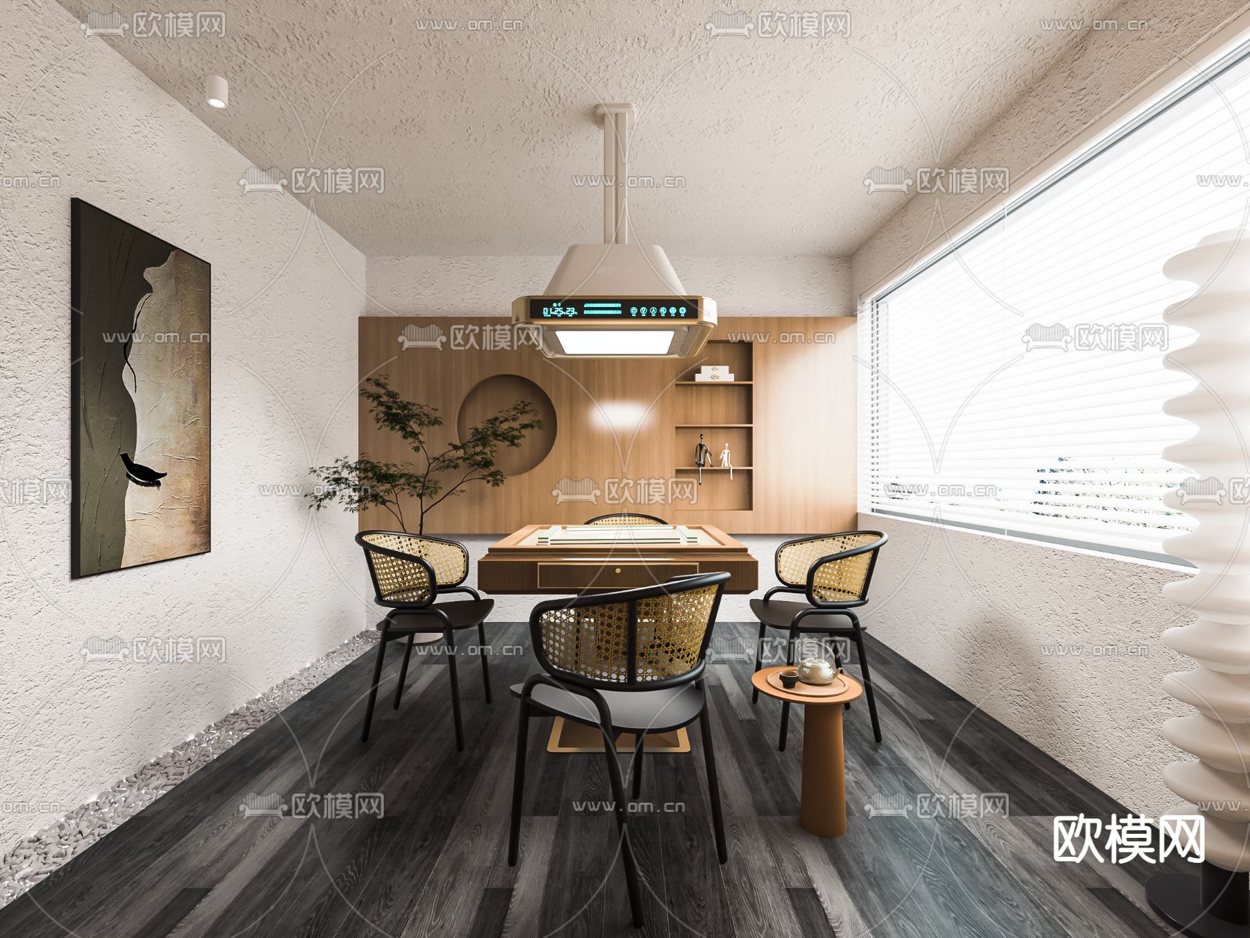 侘寂风棋牌室 麻将室su模型下载（渲染图1）