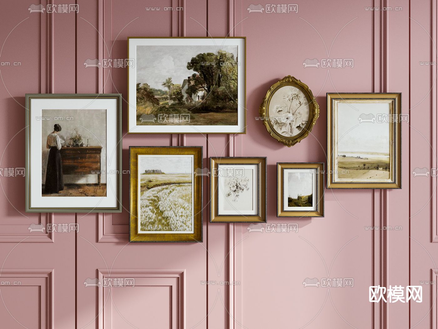 欧式古典装饰画 挂画su模型下载（渲染图1）