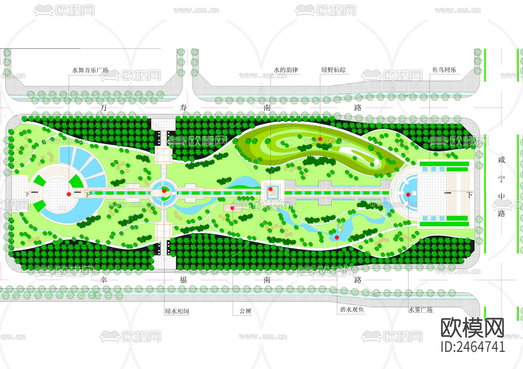 幸福林带公园平面CAD施工图下载（渲染图2）