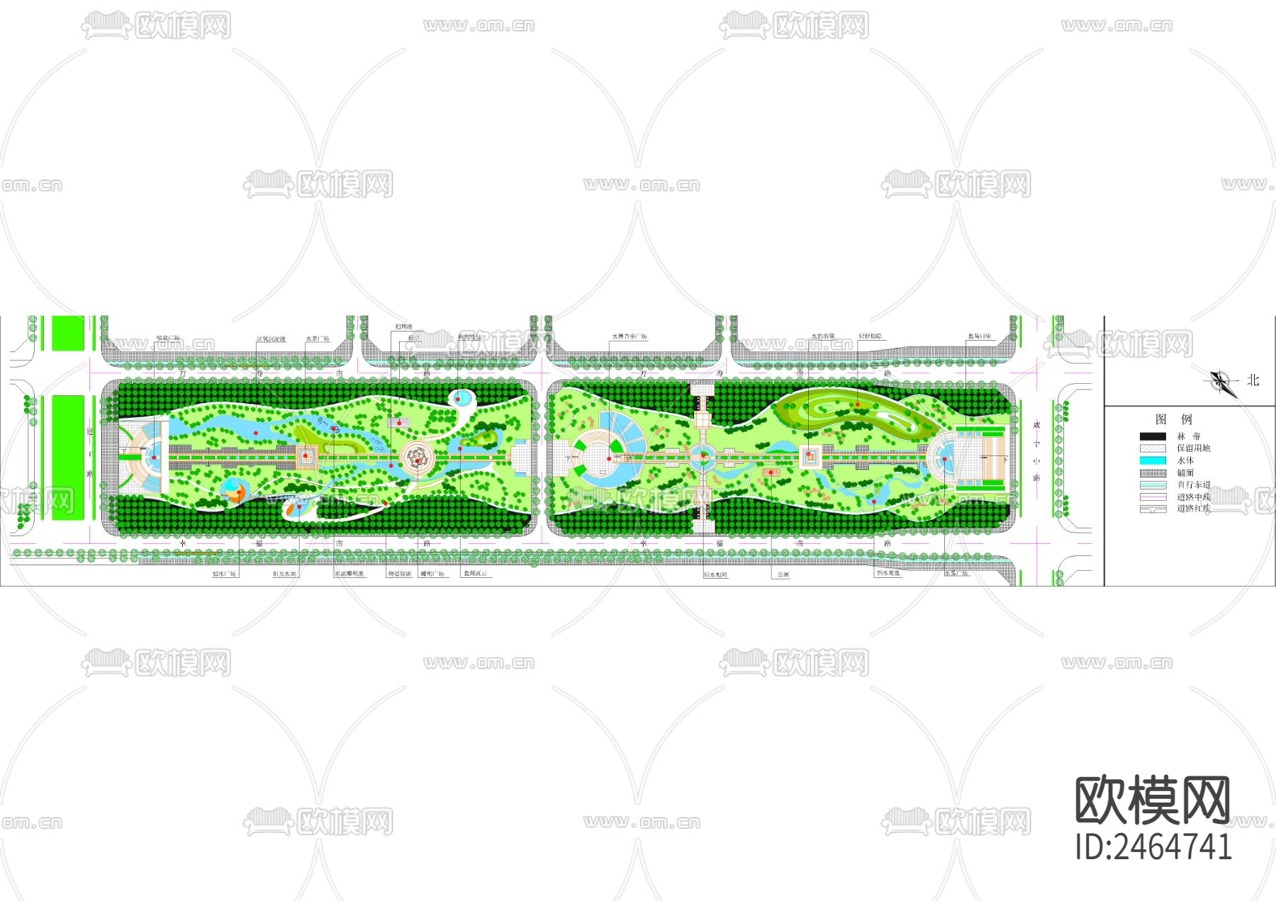 幸福林带公园平面CAD施工图下载（渲染图1）
