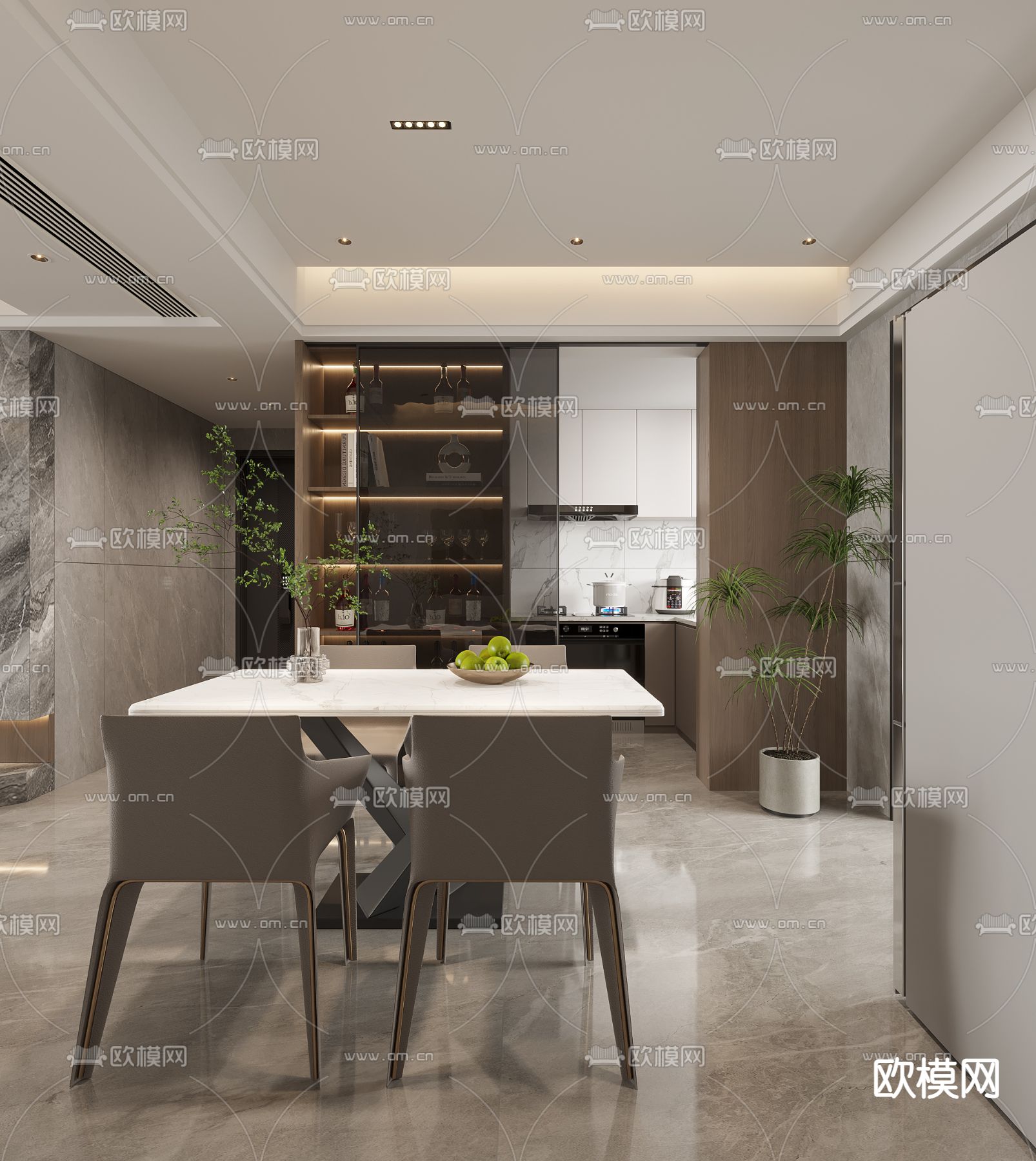 奶油风客厅 餐厅免费3d模型下载（渲染图4）