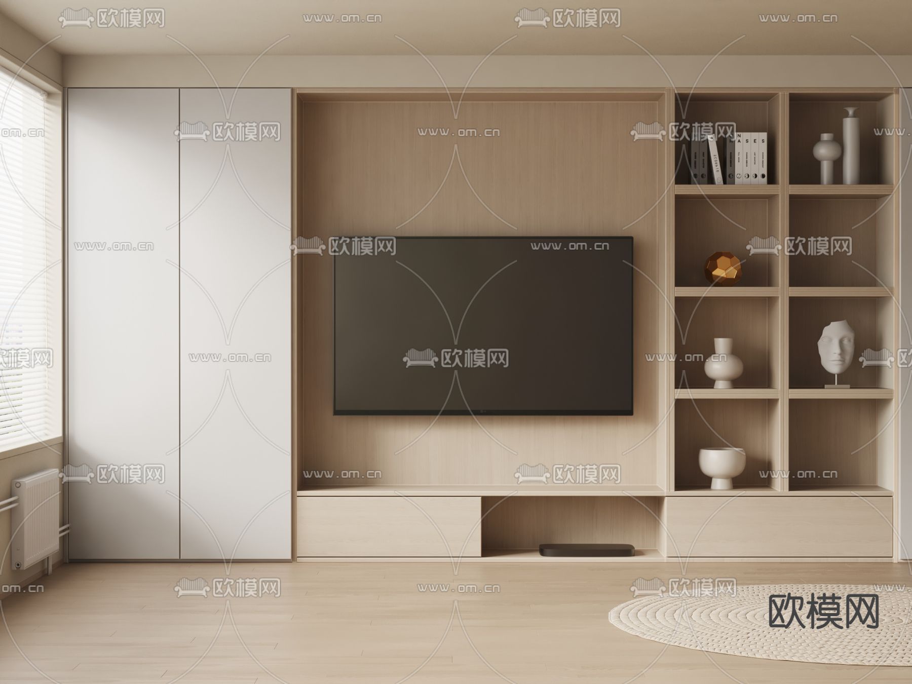 侘寂电视背景墙3d模型下载