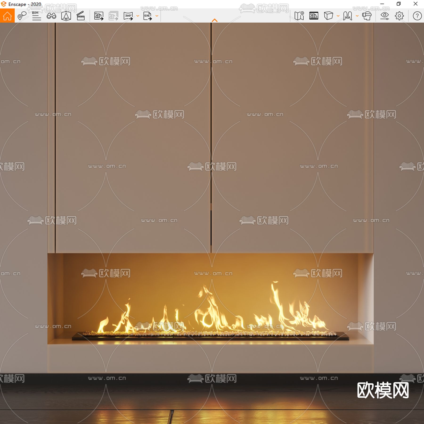 现代火焰电子壁炉 火炉su模型下载（渲染图3）
