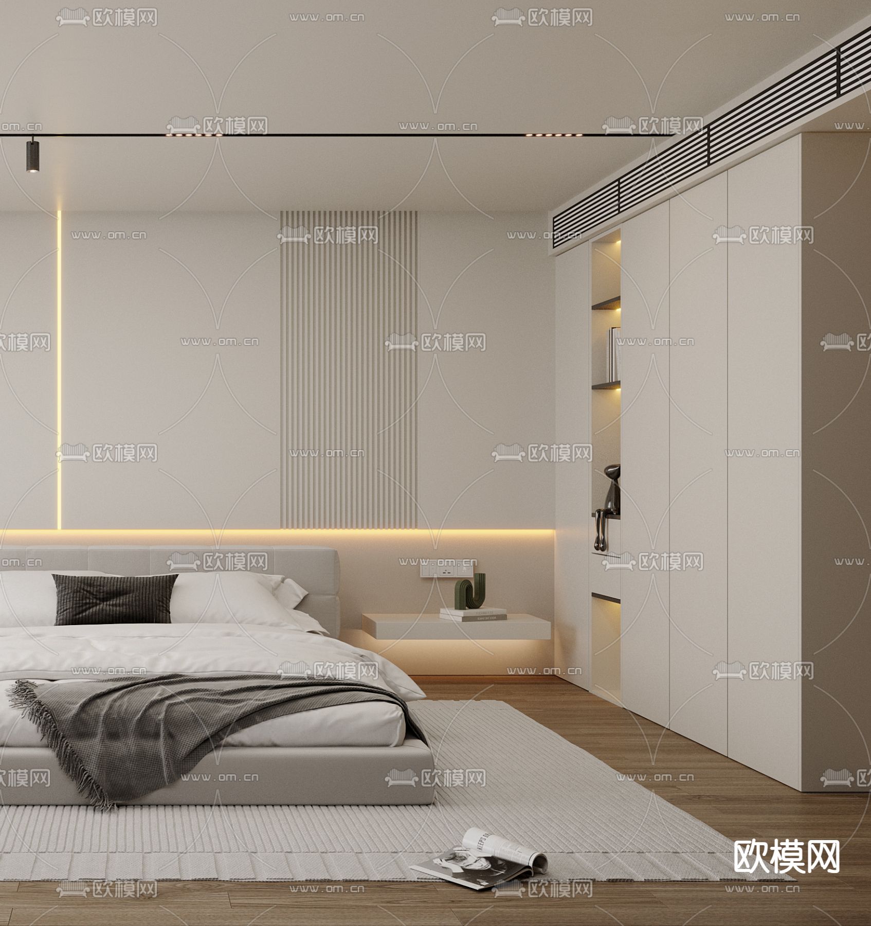 奶油风卧室 主人房3d模型下载（渲染图3）