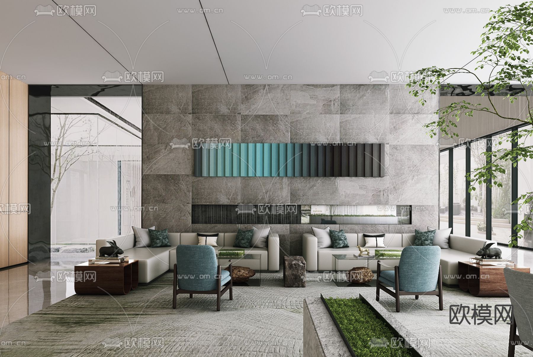 孙文设计 新中式售楼处洽谈区SU模型下载