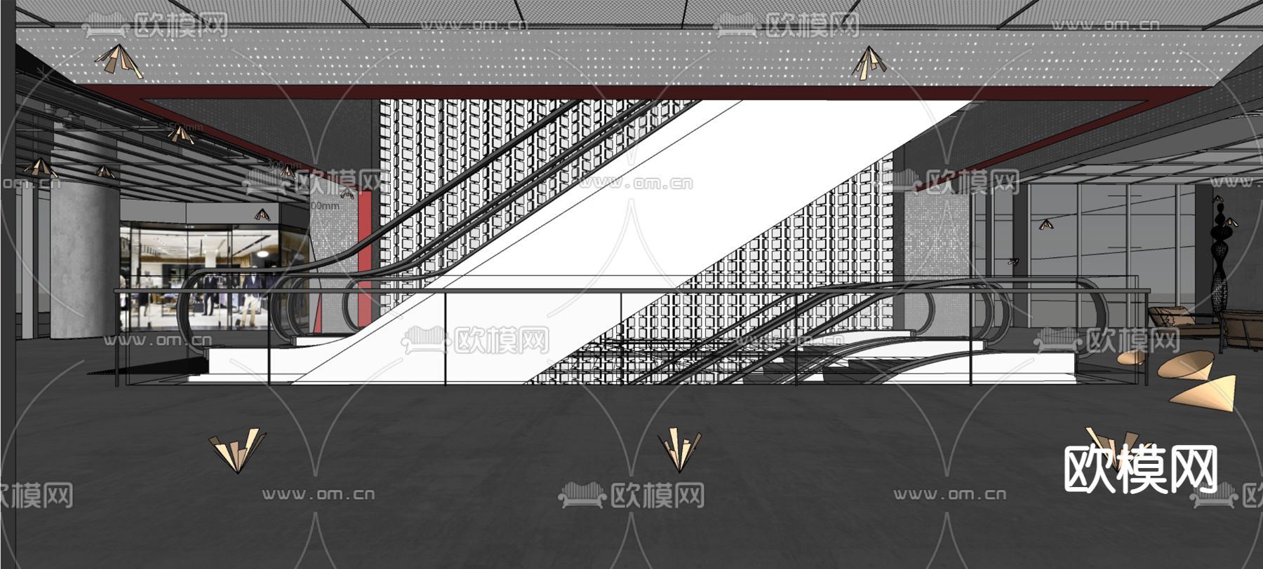 现代商场电梯厅su模型下载（渲染图3）