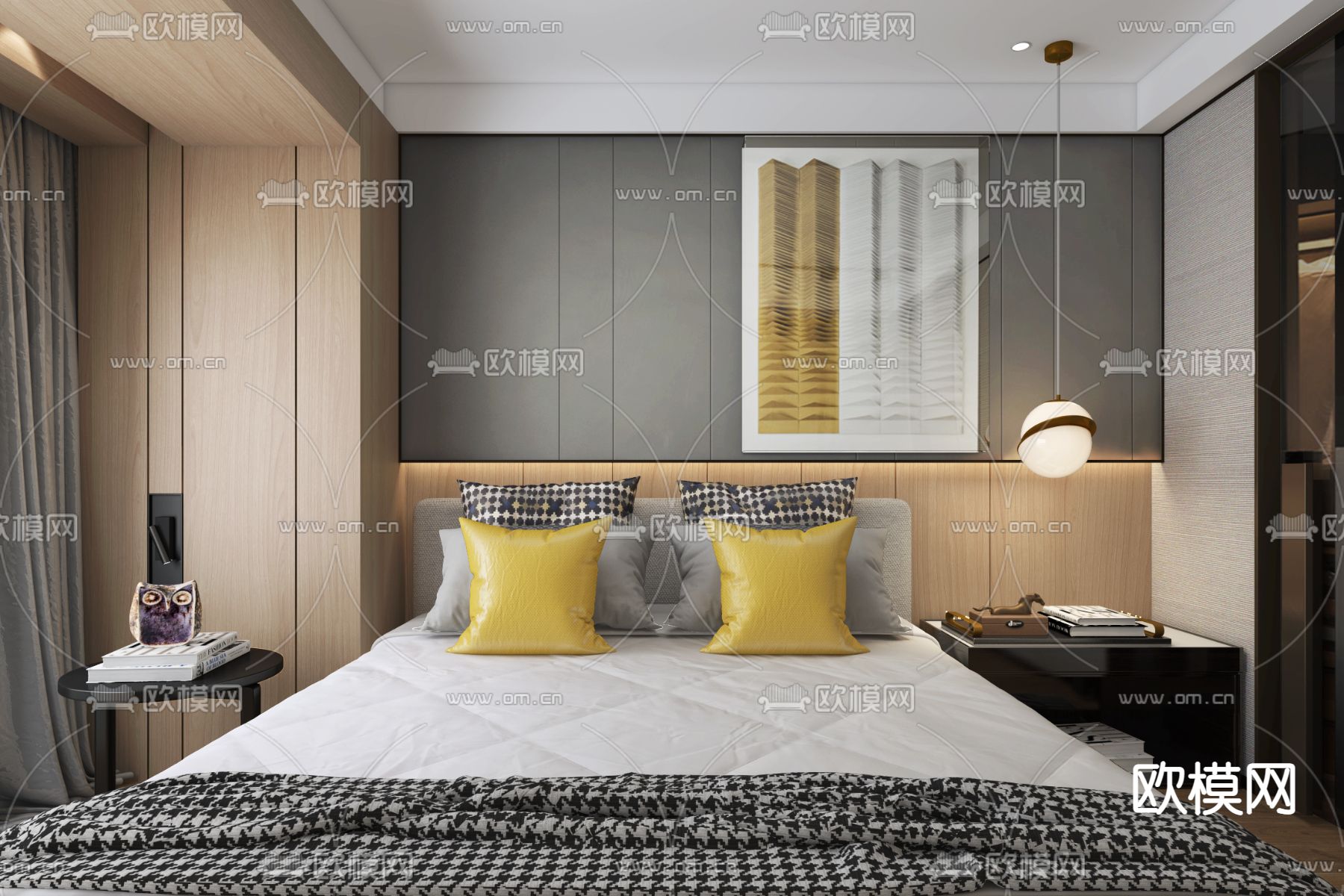 VTA微塔设计 现代布艺双人床su模型下载