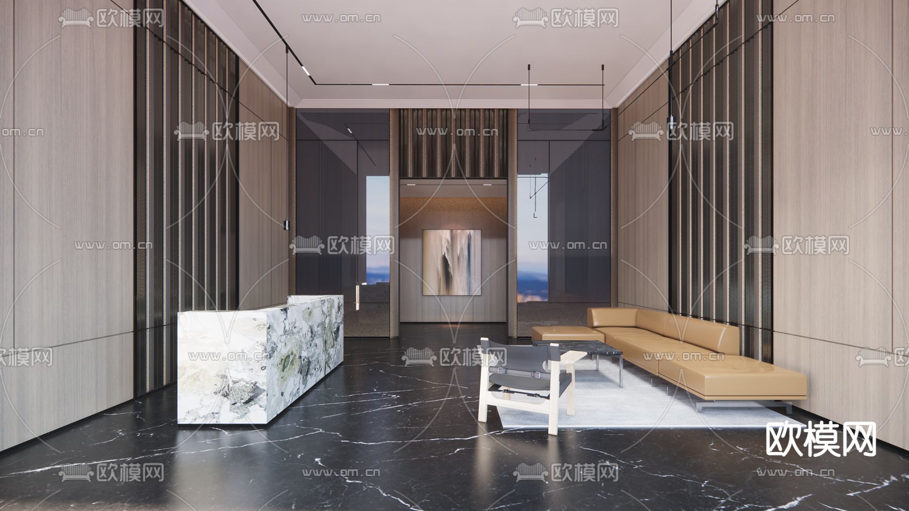 现代公寓大堂su模型下载（渲染图1）