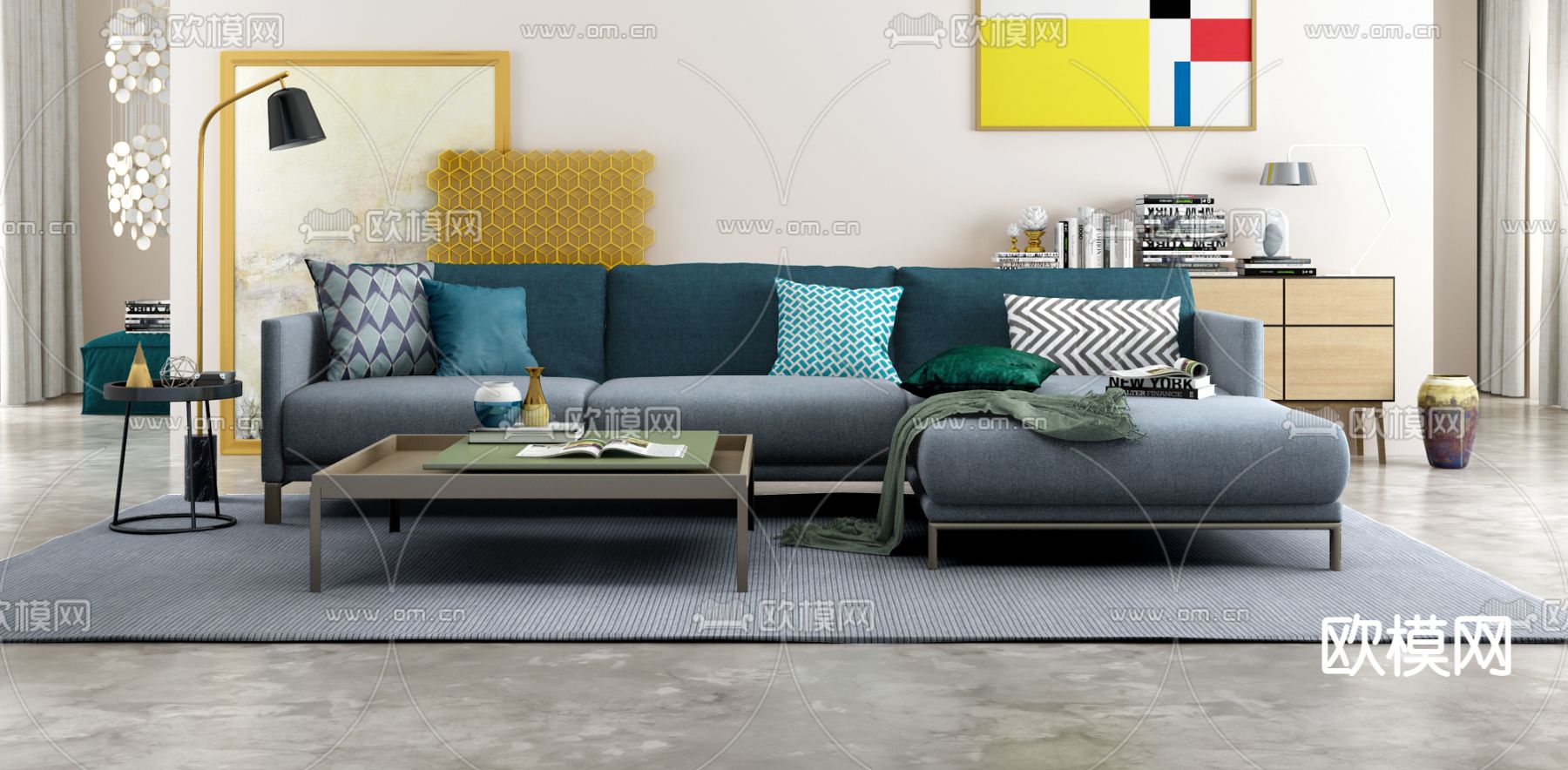 德国ROLF BENZ品牌 北欧布艺转角沙发su模型下载