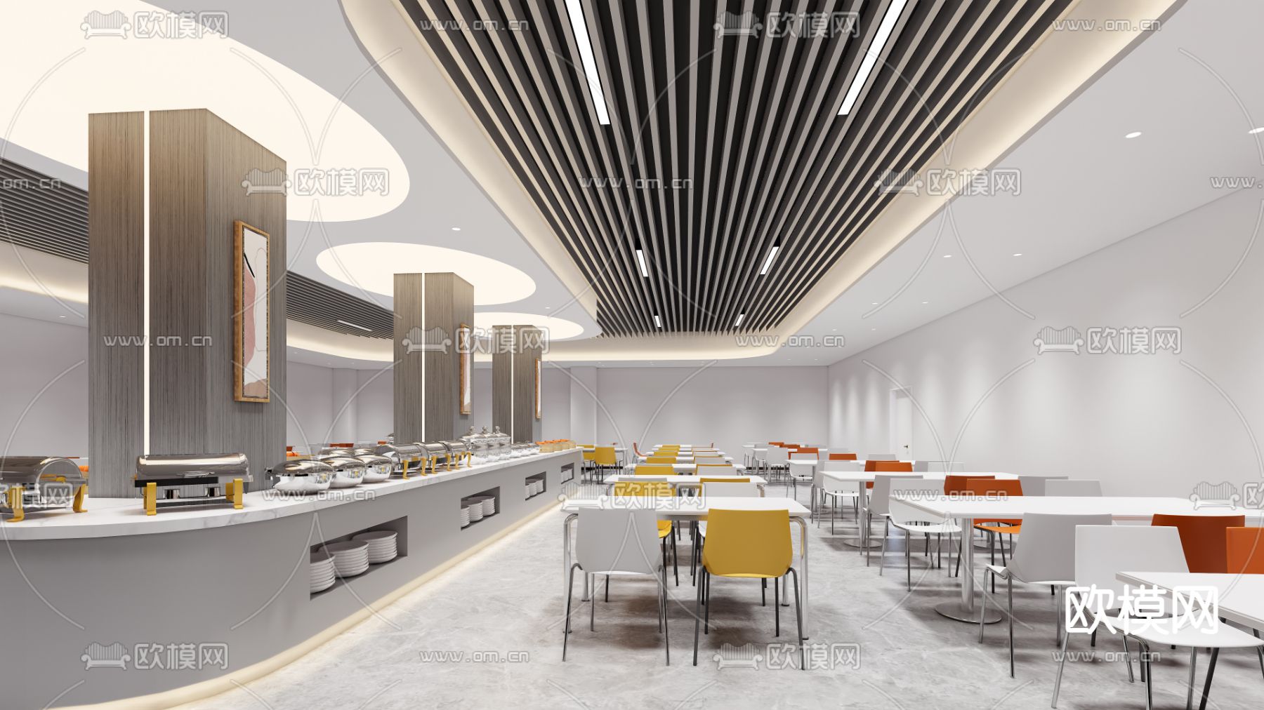 现代食堂员工餐厅免费3d模型下载_ID12281116_3dmax免费模型-欧模网