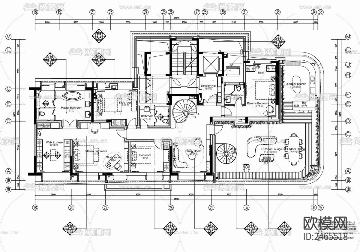 别墅cad施工图下载（渲染图4）