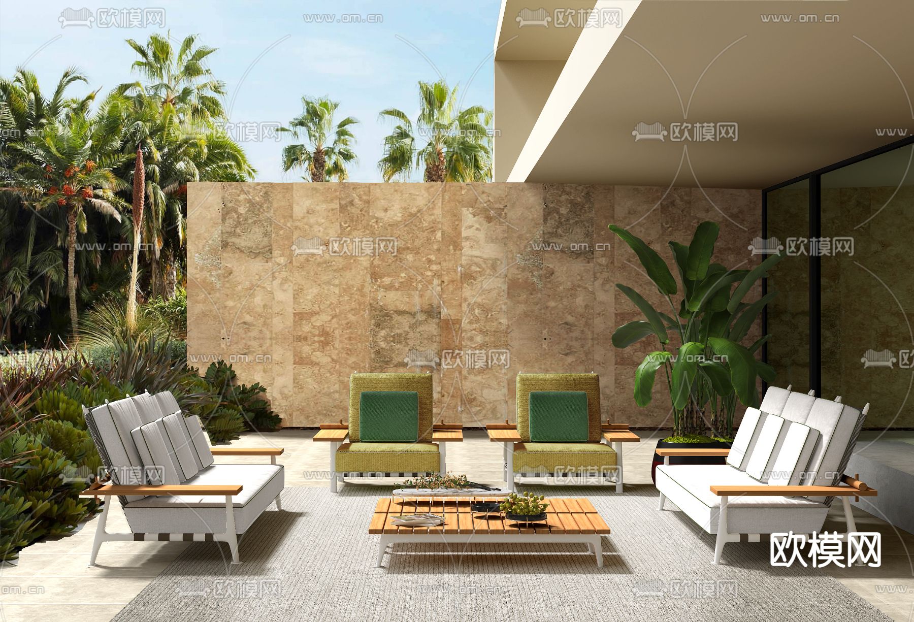 意大利Cassina品牌 现代户外休闲沙发组合su模型下载