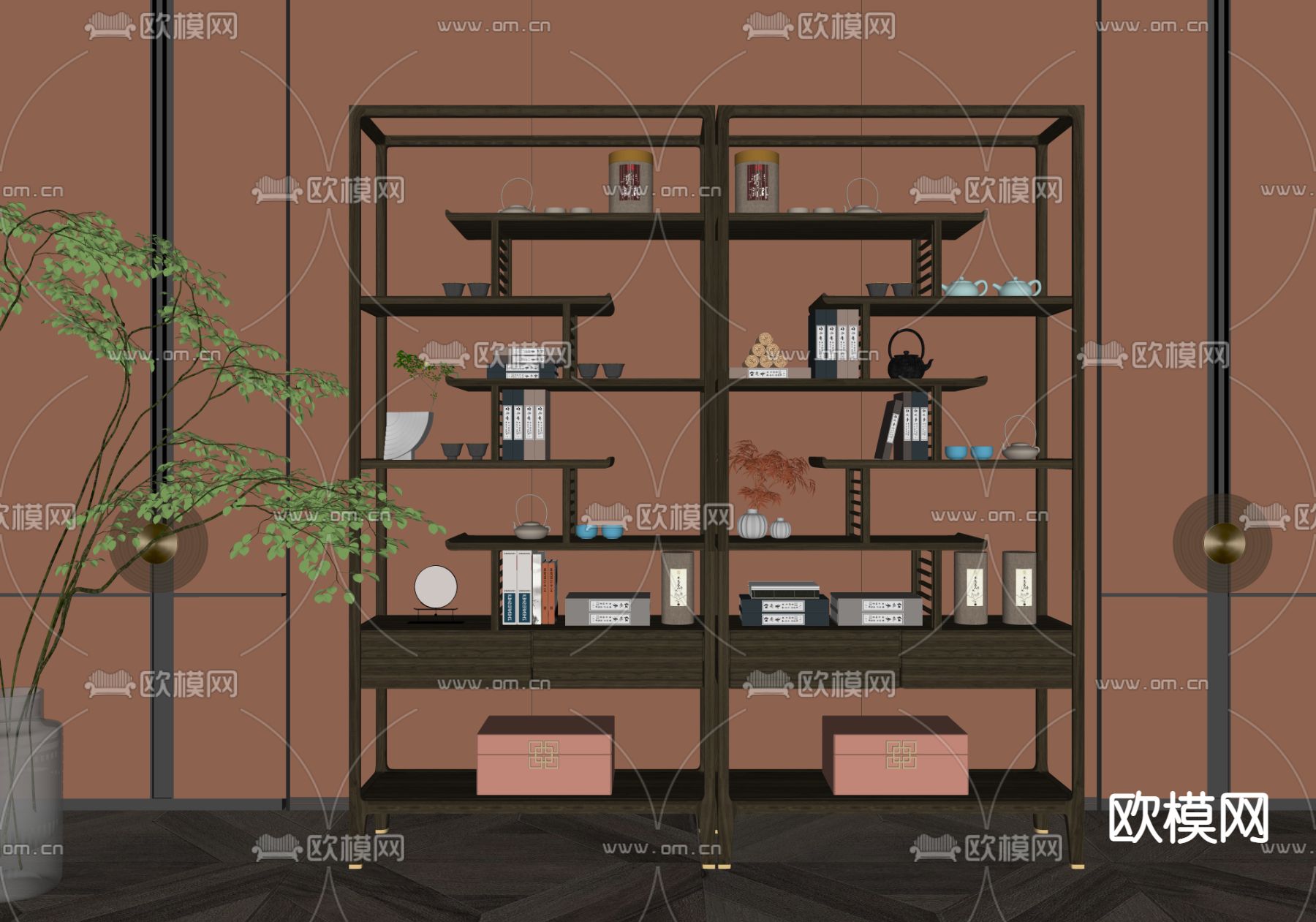 新中式博古架su模型下载（渲染图3）