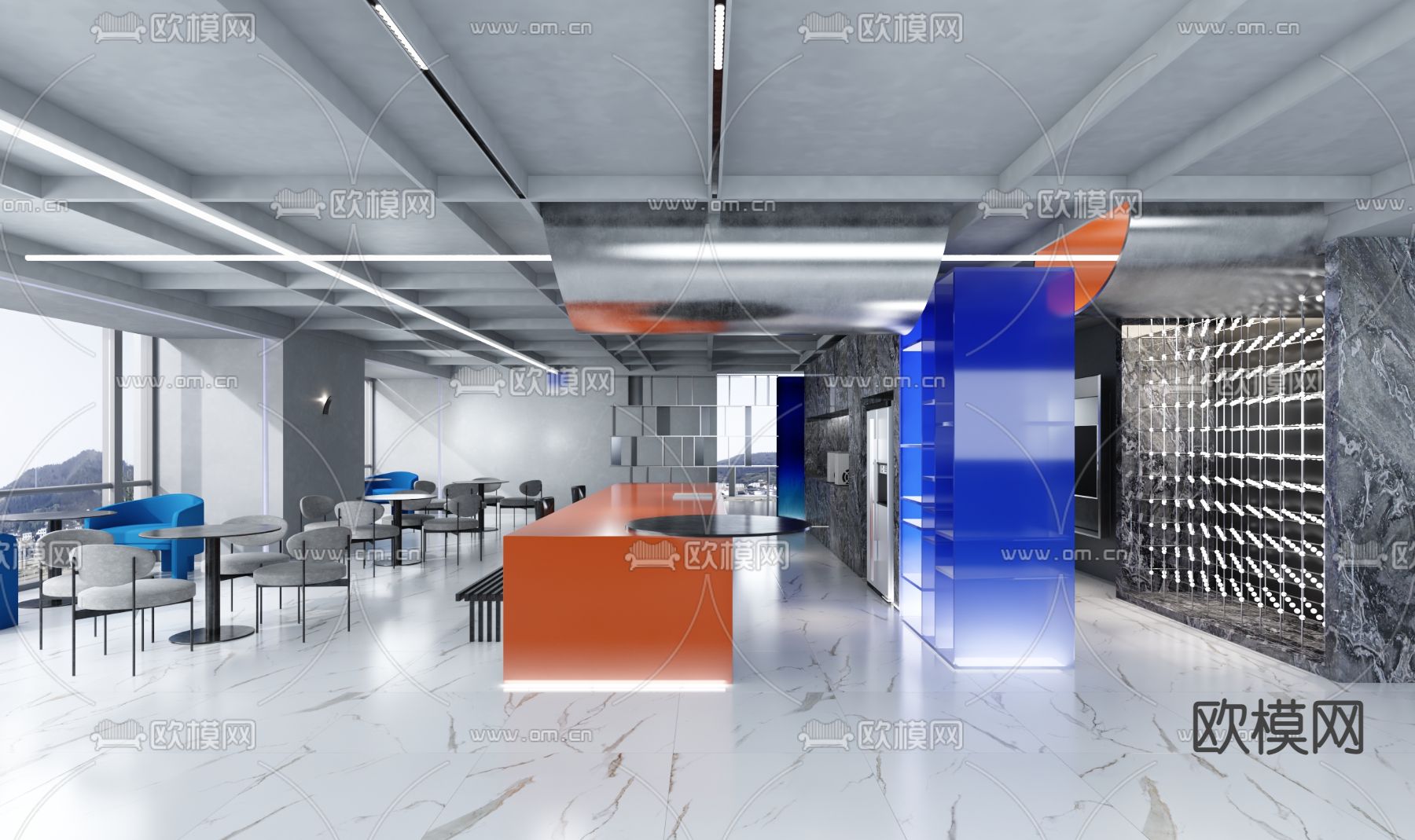 TACDESIGN 现代办公室茶水间休息区su模型