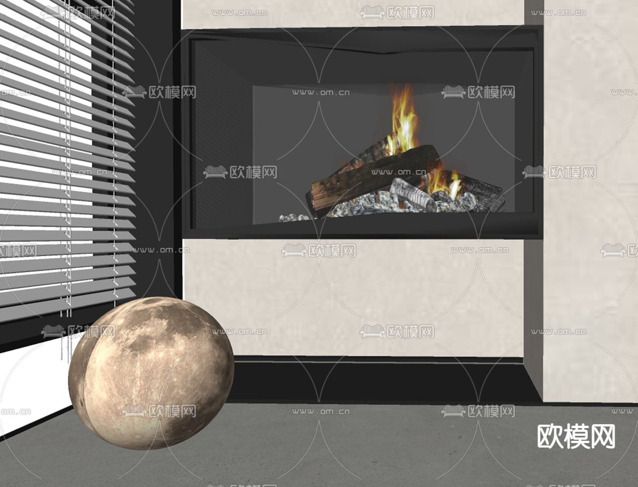 现代壁炉su模型下载（渲染图2）