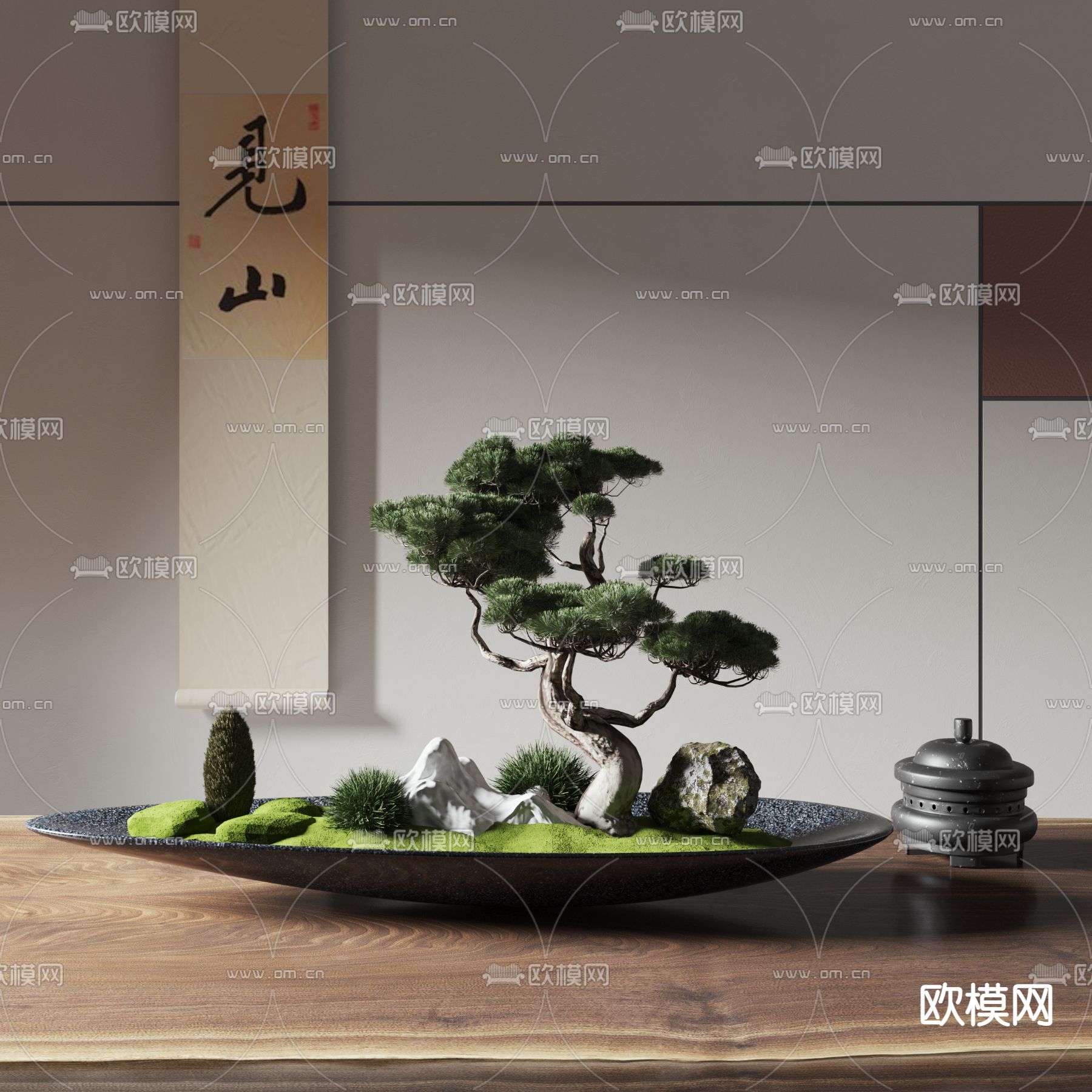 中式松柏盆栽 盆景3d模型下载_ID12292188_3dmax免费模型-欧模网