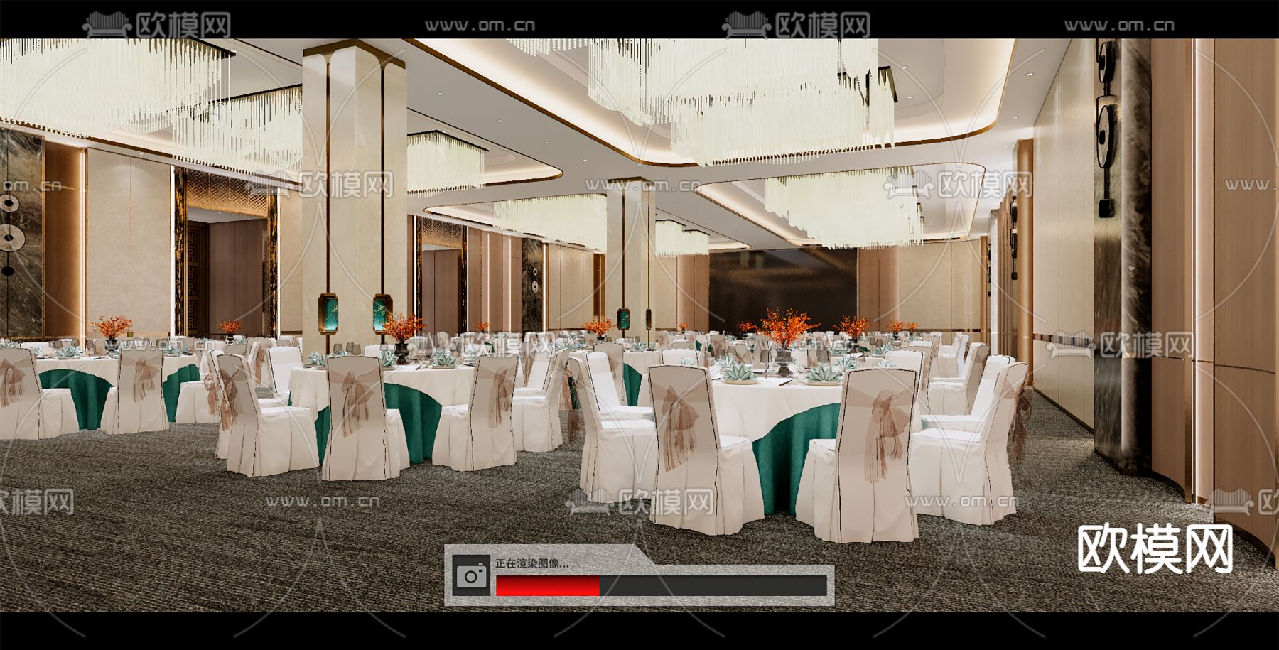 新中式酒店宴会厅su模型下载（渲染图4）