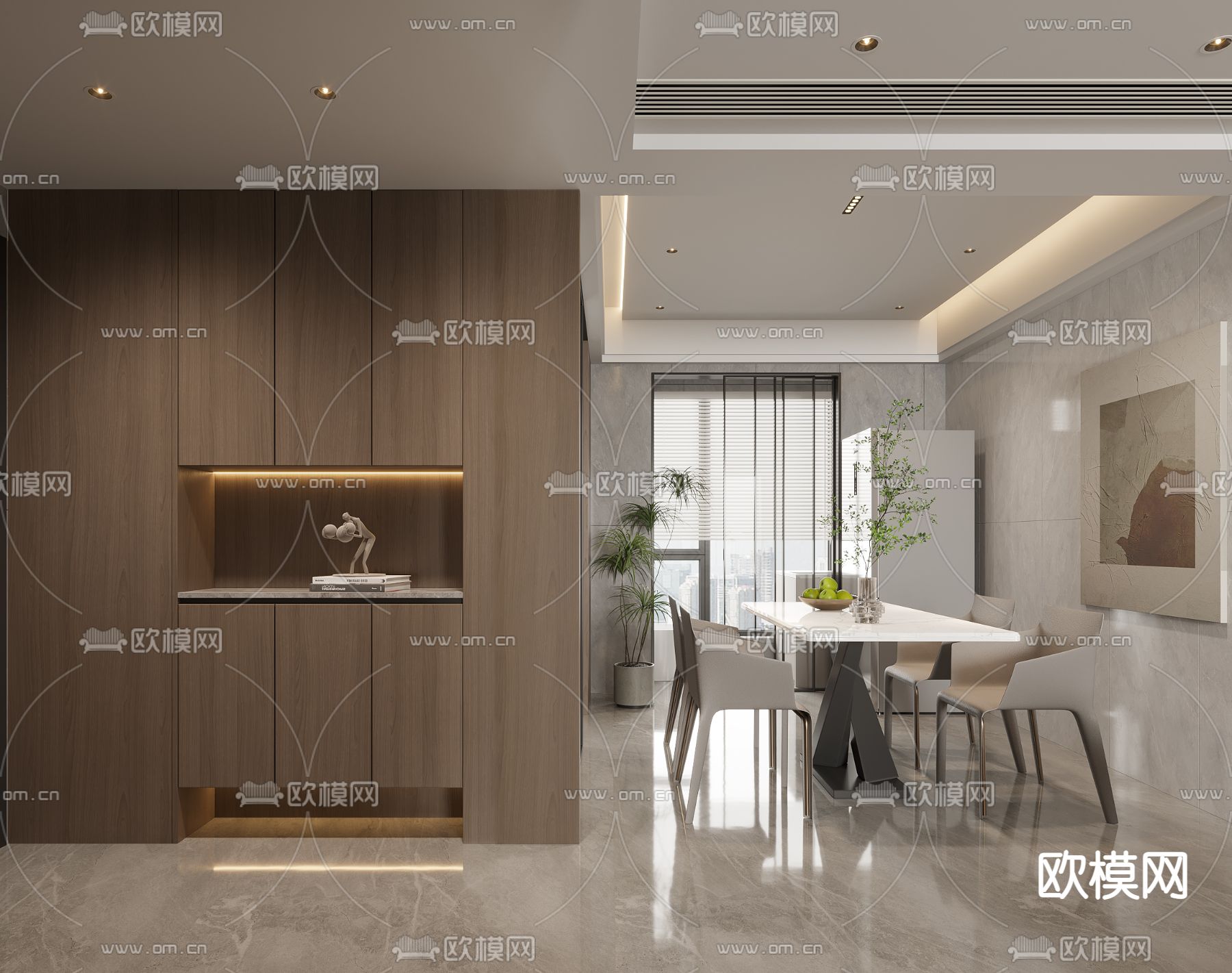 奶油风客厅 餐厅免费3d模型下载（渲染图3）